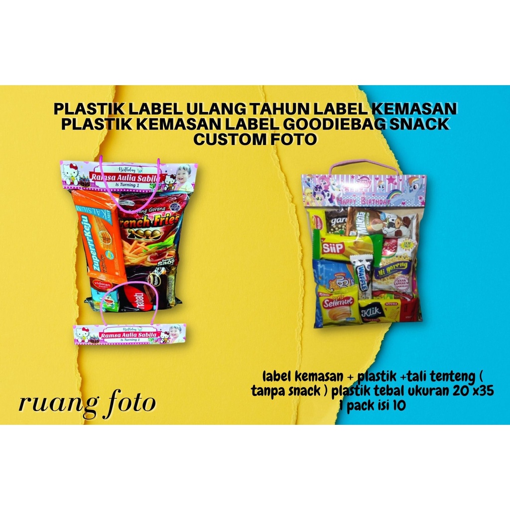 

PLASTIK LABEL ULANG TAHUN GOODIEBAG SNACK CUSTOM FOTO 1 PACK ISI 10