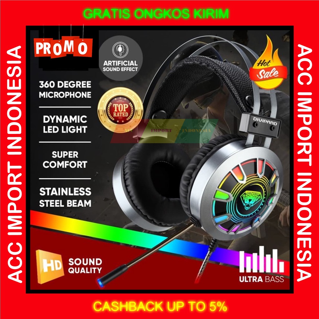 Jual Headset Gaming Headphone Divipard H570 LED RGB Microphone PC