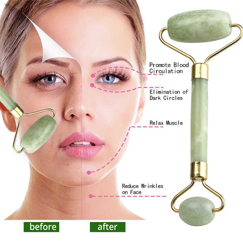 `ღ´ PHINKL `ღ´ Jade roller wajah hijau GIOK meniruskan pipi mengencangkan dingin beauty tools untuk meniruskan mengencangkan face