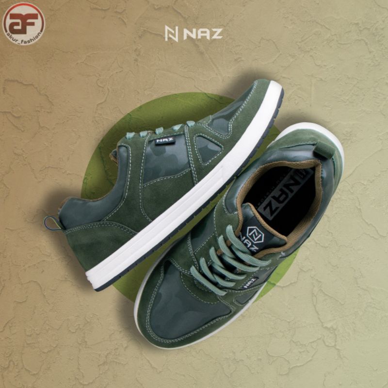 SEPATU PRIA NAZ-MILIAN | SNEAKERS CASUAL PRIA HIJAU ARMY ORIGINAL KULIT SUEDE