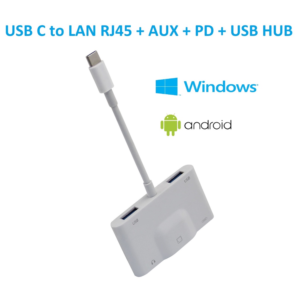 USB C to LAN RJ45 AUX USB HUB 5in1 Adapter OTG USB Type C to Ethernet