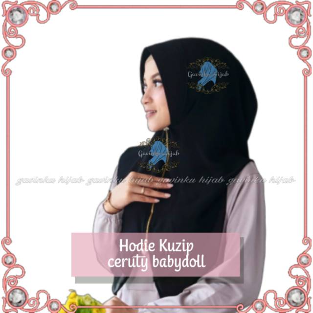 Jilbab hodie ziper bandul bahan ceruty 2 layer tidak nerawang