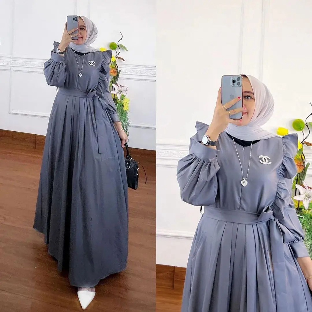 ALORA DRESS BL CERUTY BABYDOLL FULL FURING LD 110 CM PB 137 CM Gamis Ceruty  BAJU DRESS TERBARU 2022 BAJU DRES WANITA