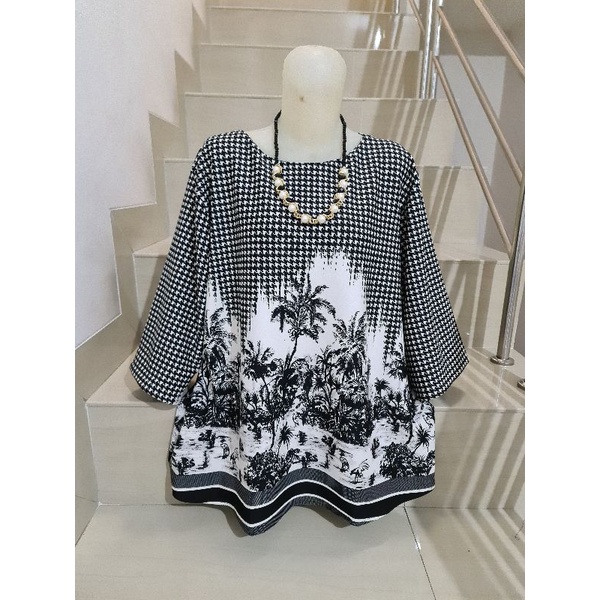 Blouse Scuba Premium Import Jumbo 2XL-3XL-Kotak Gambar - Hitam