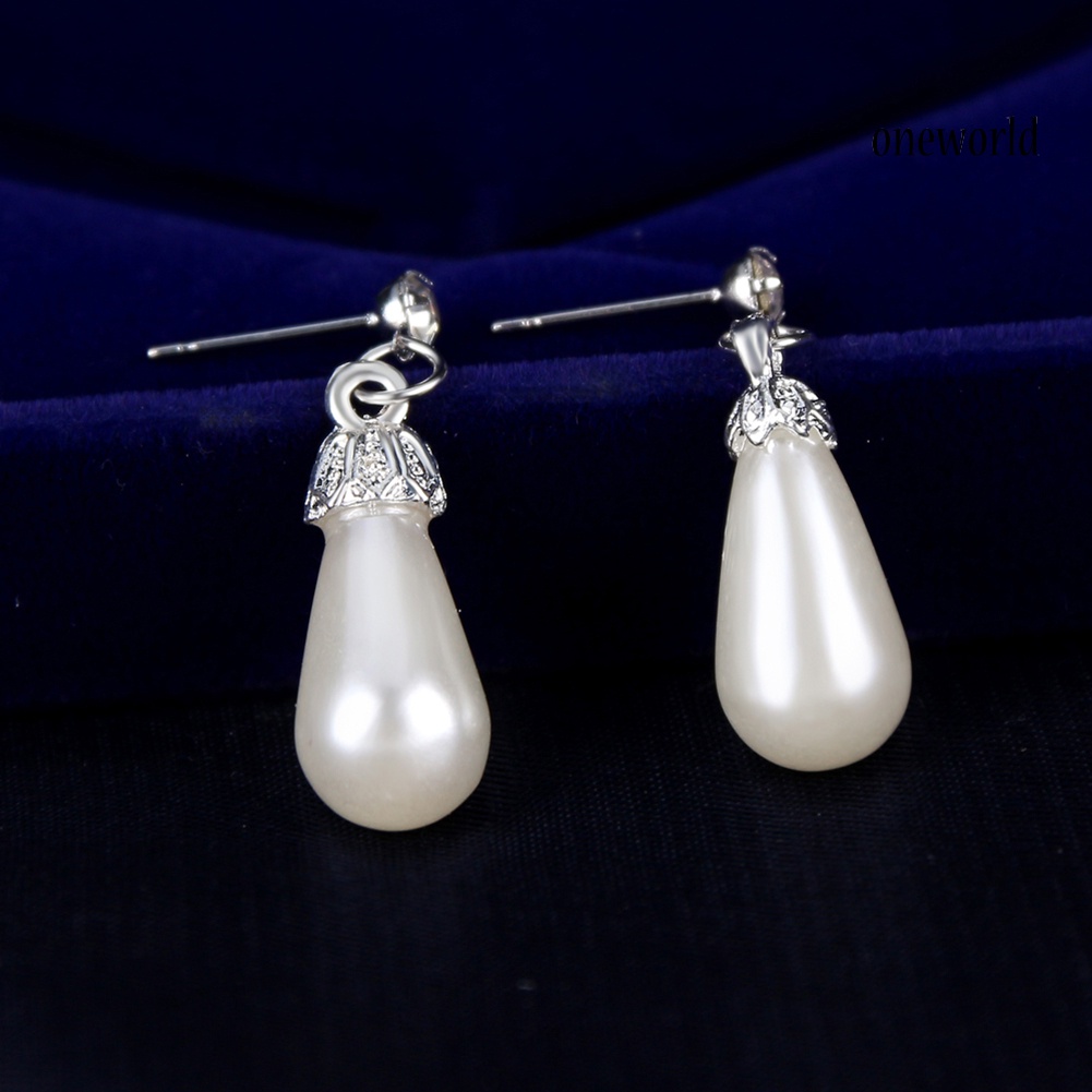 OW@ Royal Style Princess Imitation Pearl Teardrop Pendant Elegant Necklace Earrings