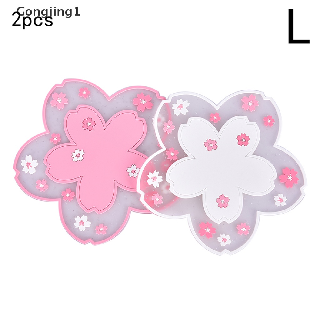 Gongjing1 2Pcs Tatakan Gelas Anti Slip Motif Bunga Sakura Untuk Rumah / Kantor