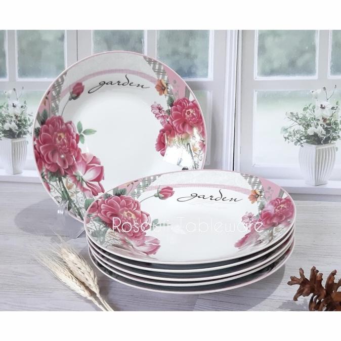 Piring Makan Cekung 9 Inch Keramik Fiorenza | Motif Garden - (6 pcs)