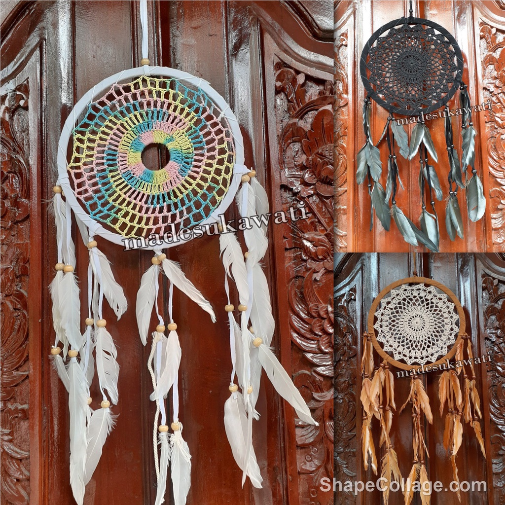 Dream catcher sulam diameter 22cm dekorasi gantungan hiasan bulu ayam