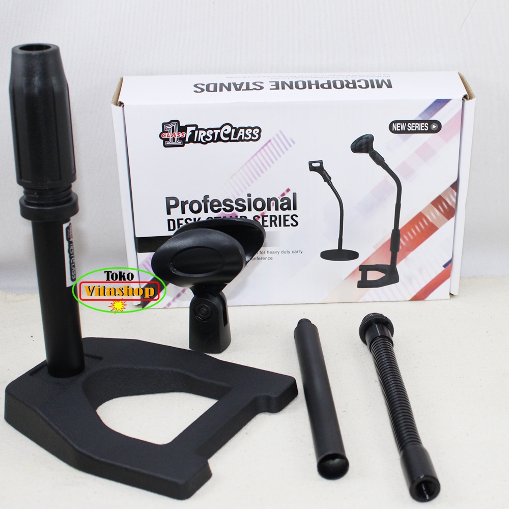 Stand Mic Meja Bodi Besi FISRTCLASS Standmic Fungsi 2 in 1 Microphone Elastis