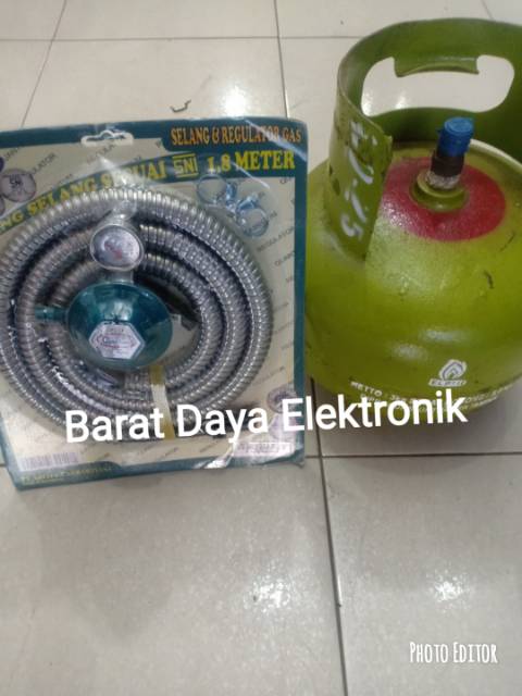 Tabung Gas Elpiji + Isi 3 kg Full dan Quantum Slang Paket Regulator