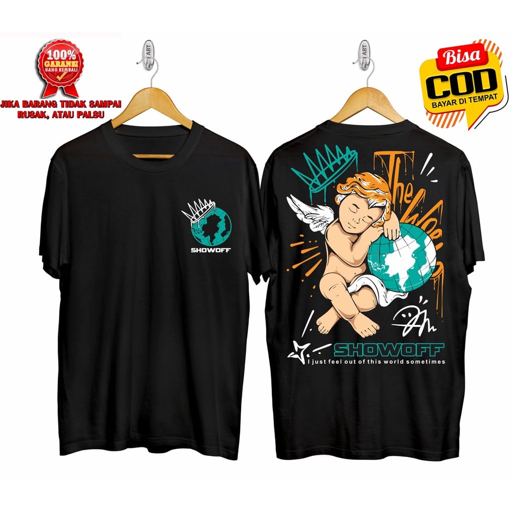 Kaos Tshirt Pria The Wold Hitam Distro Lengan Pendek Motif Sablon Bergambar Keren Baju Kaos Viral Baju kaos anime