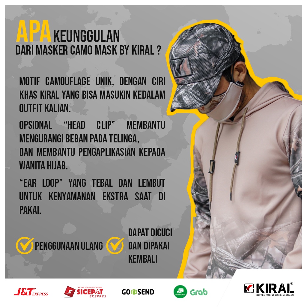 Masker Kain 3d 3 ply Lapis Hijab Distro Headloop Earloop Motif Non Medis Motor Pria Premium Keren