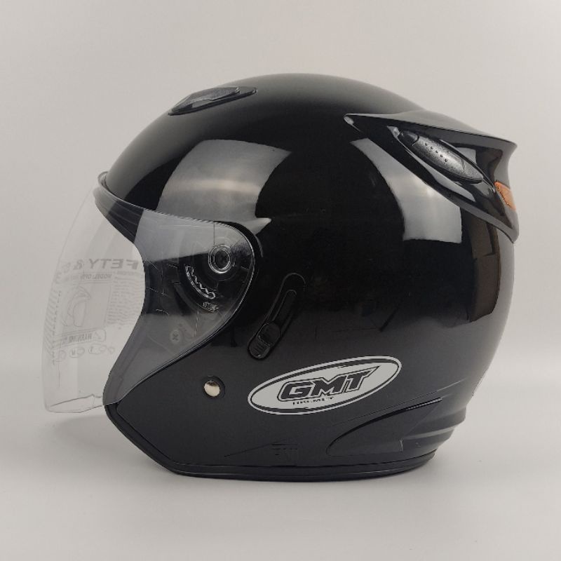 Helm Centro Double Visor Cewek Cowok Hitam Glossy Half Face