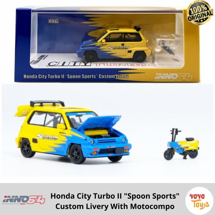 Inno 1/64 Honda City Turbo II Spoon Sport Livery With Motocompo Inno64