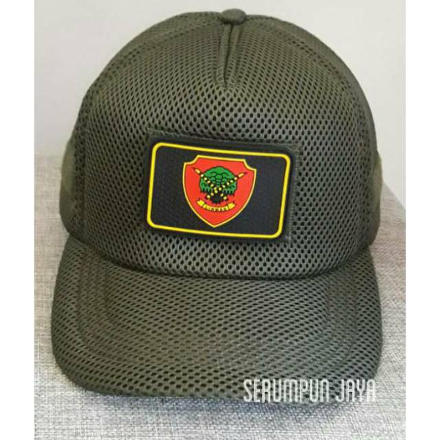 TOPI LINMAS - TOPI LINMAS JARING VELCRO HIJAU ARMY + PATCH LINMAS