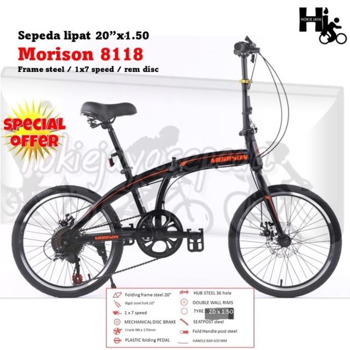 Sepeda Lipat 20" MORISON 8118 Folding dengan operan gigi
