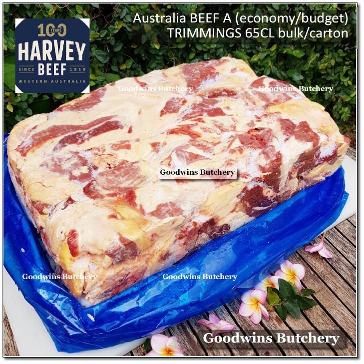 28kg Beef TRIMMINGS 65CL DAGING SAPI TETELAN Australia A (economy budget) HARVEY frozen BULK