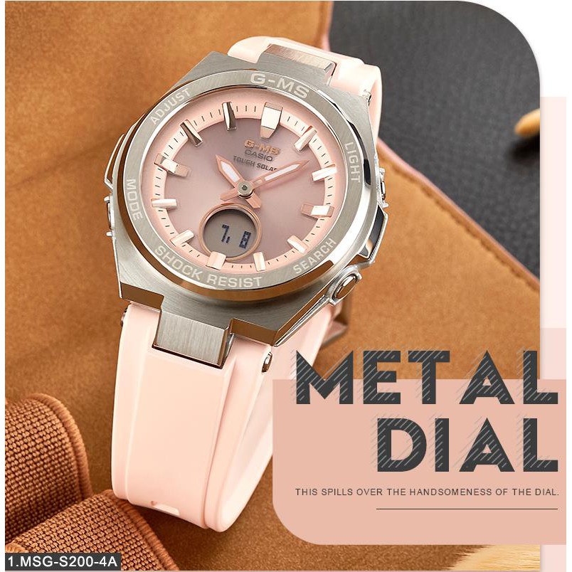 Jam tangan Casio rose gold wanita BABY-G olahraga tahan air jam tangan kuarsa elektronik seri MSG-S200