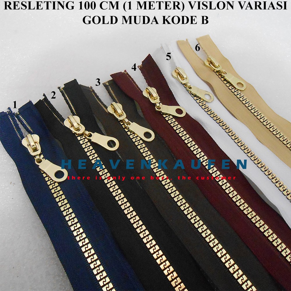 Resleting Zipper 100 cm (1 Meter) Vislon Variasi Gold Muda Kode B Untuk Resleting Abaya Gamis Dll