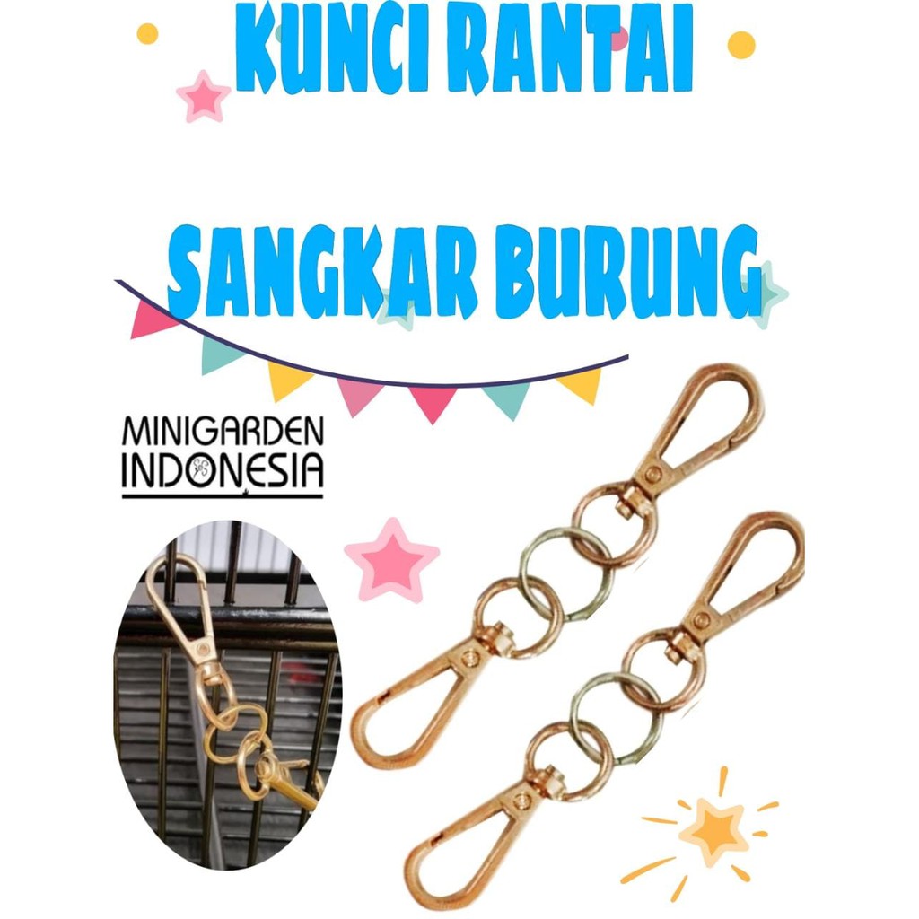 RANTAI KUNCI SANGKAR BURUNG STAINLESS EMAS gembok besi pintu kandang burung kucing anjing sugar glider