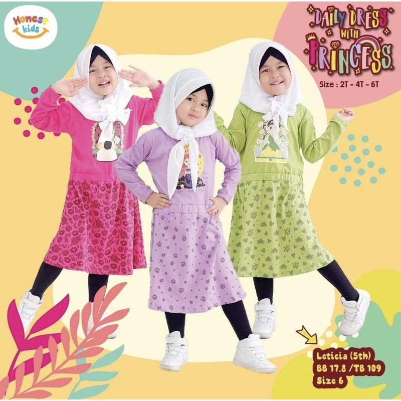 Dress tunik anak Honestkids daily dress Princess 2-6 tahun daily dress daster anak honest kids