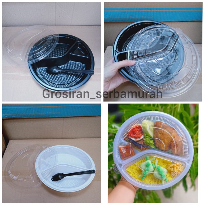 Mika Bento Bulat + Sendok 2 In 1 / Mika Bento Bulat 3 Sekat ISI 10 SET