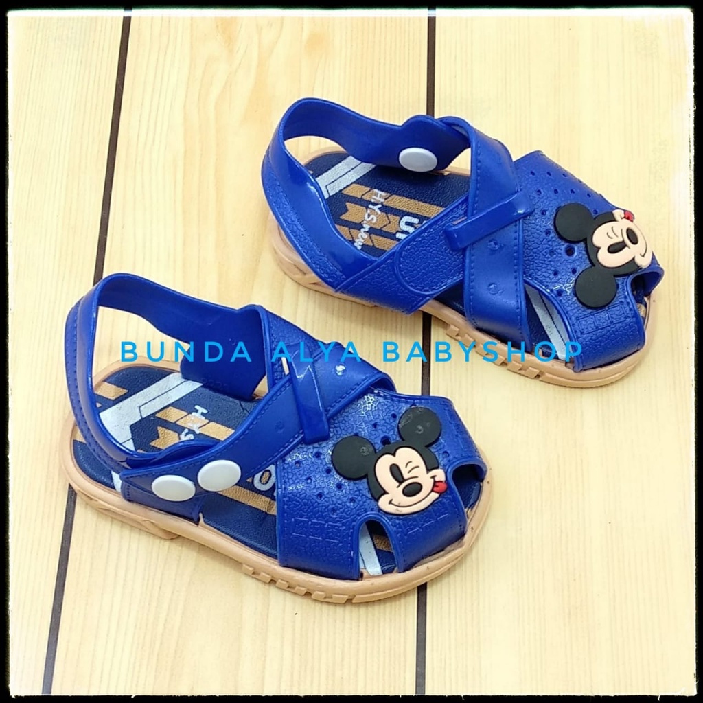 Sendal Anak Laki Laki Usia 6 Bulan 1 2 3 Tahun Kartun BIRU Karet Elastis  - Sepatu Sandal Anak Cowok Anti Licin