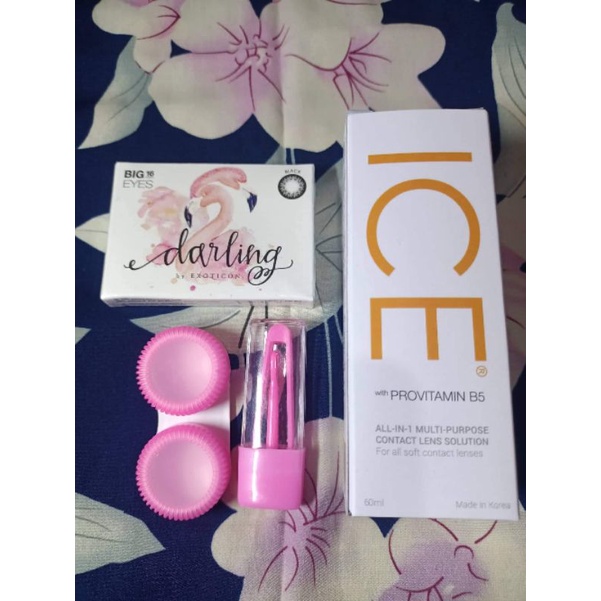 Paket Softlens Darling Normal Big Eyes Dia 16mm + Air Softlens Ice 60ml + Pinset + Lenscase