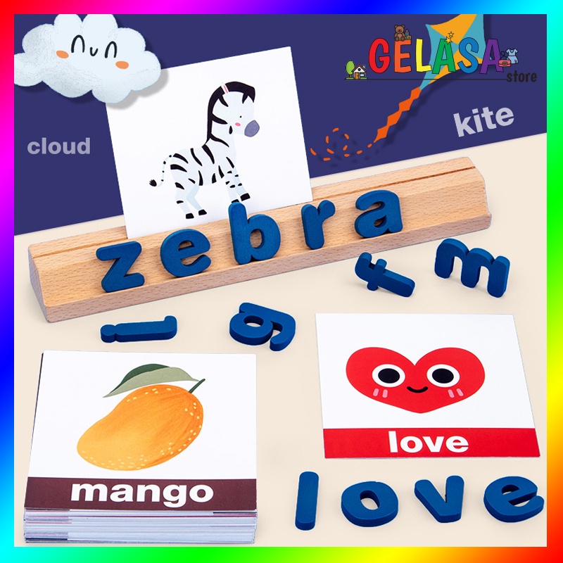 Gelasa Mainan kayu anak Alphabet Card Game