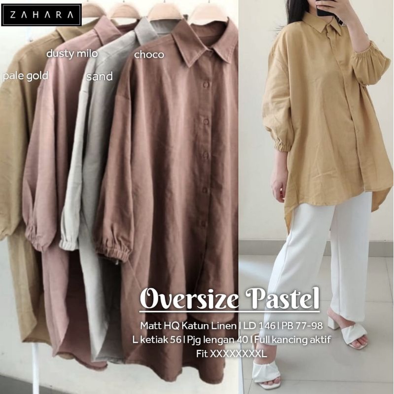 OVERSIZE PASTEL • REDO SHIRT BY SEYMA KEMEJA / BLOUSE LINEN PREMIUM JUMBO LD 140