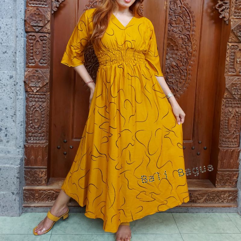 GAMIS BALI / DRES MOZA ( lengan lonceng)-Cacing kuning
