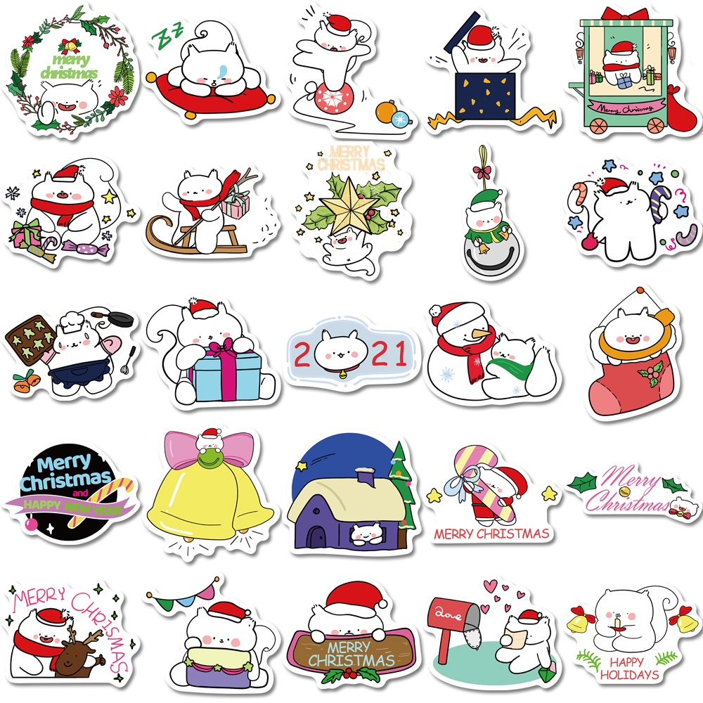 50 Pcs Stiker Motif Kartun Tupai Natal Tahan Air Untuk Dekorasi Komputer