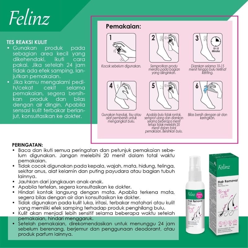 FELINZ HAIR REMOVAL GROWTH AND LOTION STEP 1 DAN 2 30ML PERONTOK BULU