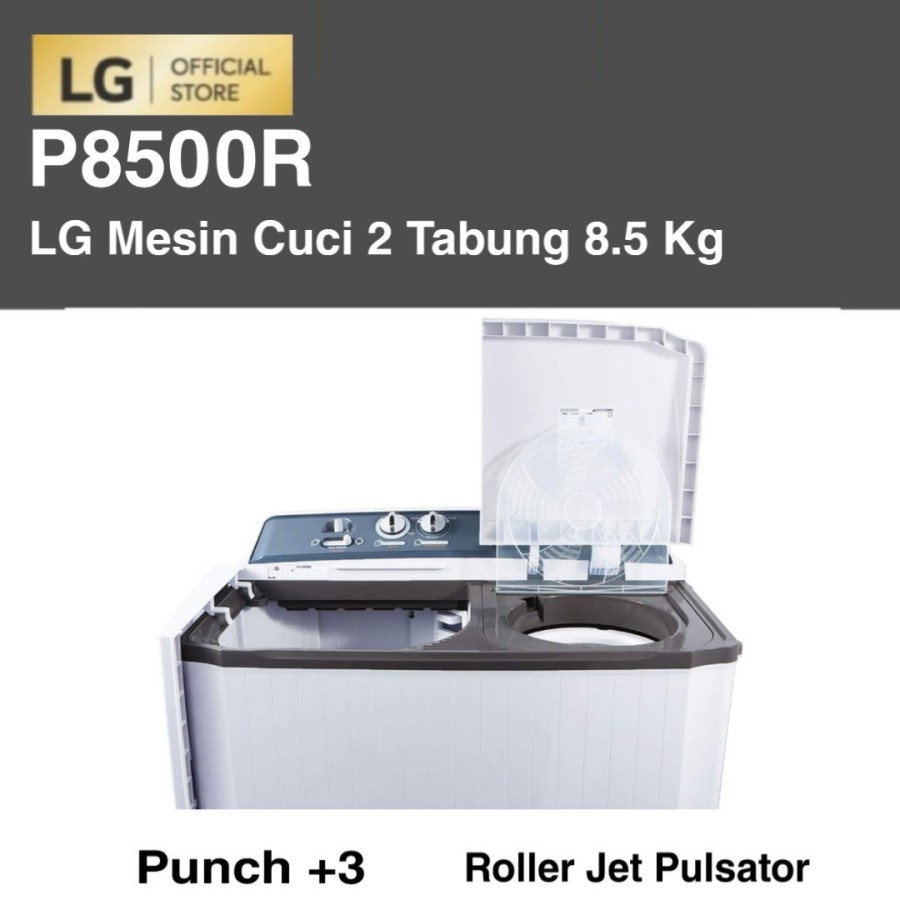 LG P8500R Mesin Cuci 2 Tabung 8.5 Kg Light Grey