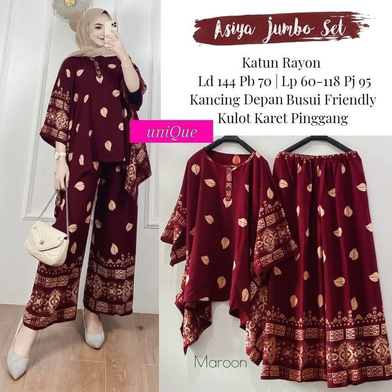 Asiya Big Set - One Set Jumbo Rayon Batik Premium Waka Waka Setelan Wanita Celana Panjang Set Batik Bigsize LD 144 cm