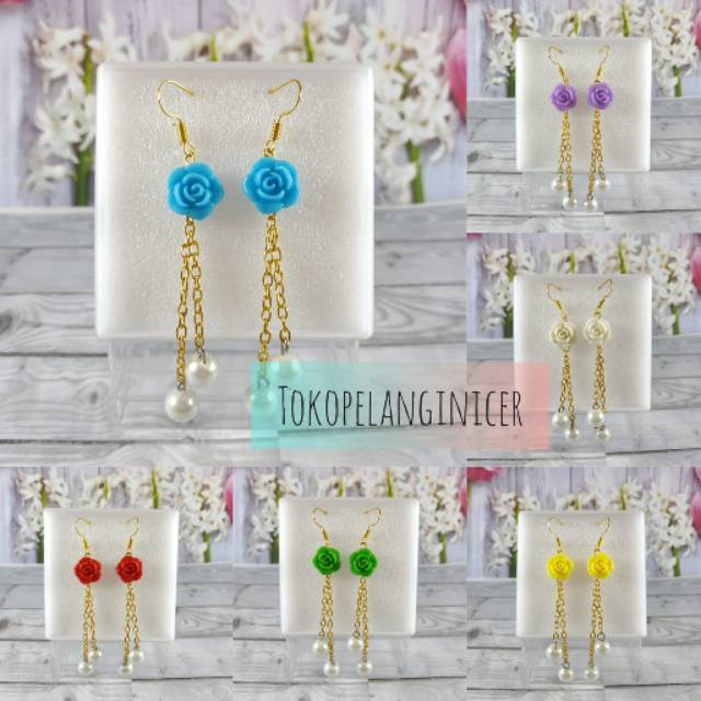 Anting fashion wanita Mawar/ Anting  mini juntai mutiara By Tokopelanginicer