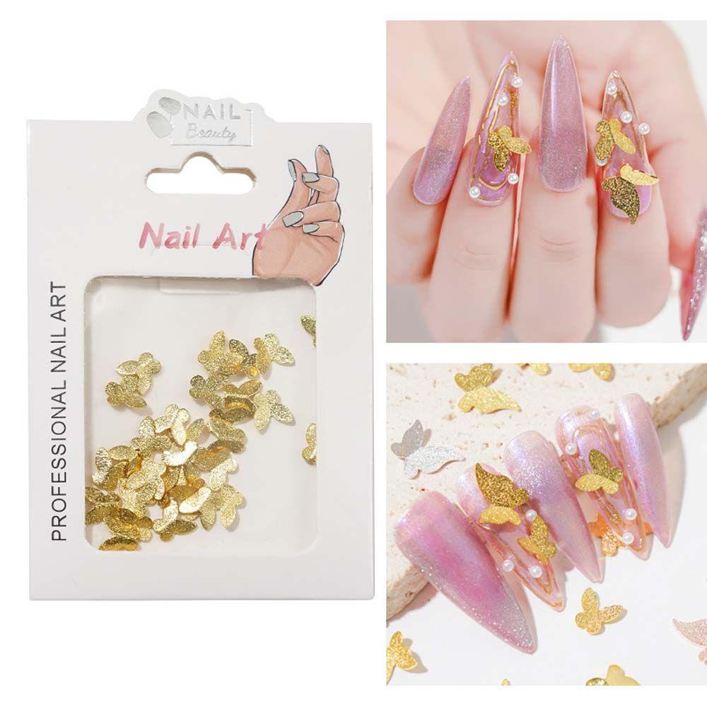 AUGUSTINA Agustina Butterfly Nail Art Dekorasi Wanita Jepang Warna Emas Perak Hiasan Kuku Frosted 3D Nail Jewelry