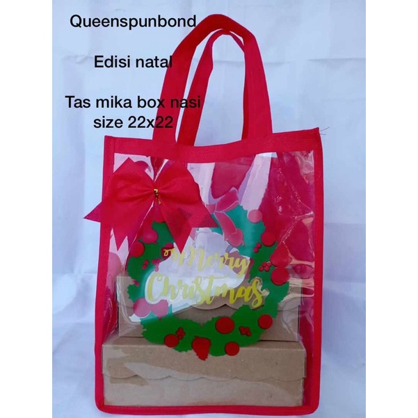 HARGA LUSIN 12 BIJI- TAS HAJATAN MIKA TEBAL PREMIUM 0.25 MM  CAKE SIZE 22x22 - EDISI NATAL