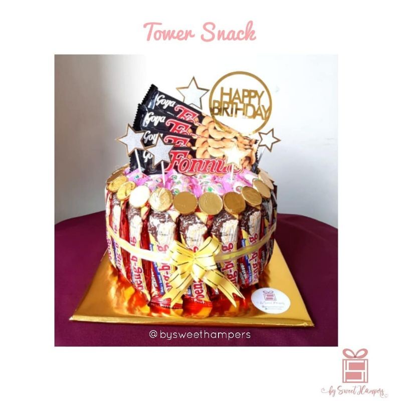 

Tower Snack Cake ulang tahun tema cokelat untuk birthday, kado, valentine lokasi semarang