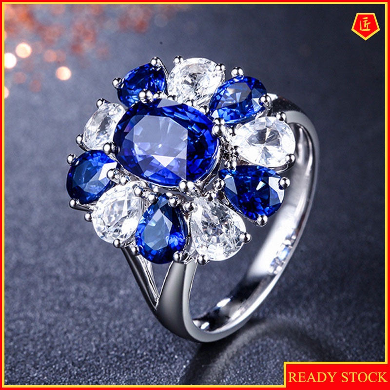 [Ready Stock]Graceful Personality Full Diamond Sapphire Ring