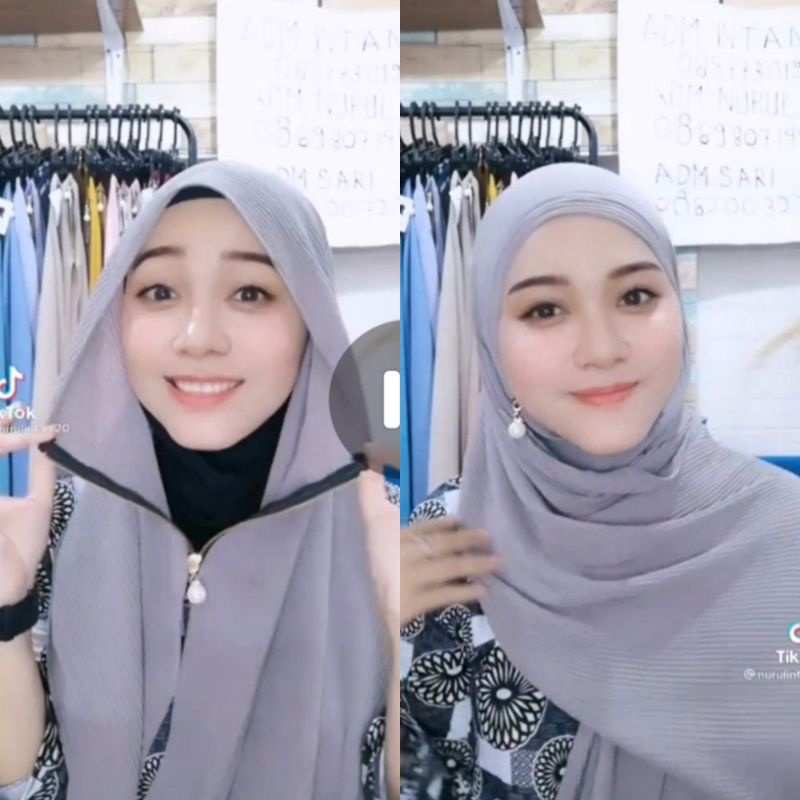 Bergo Jilbab Hijab Ziper Zipper Resleting Plisket Bahan Ceruty Baby Doll