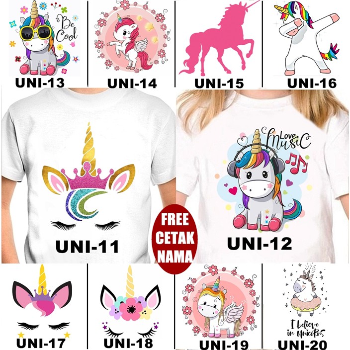  FREE NAMA  Baju  Kaos COUPLE ANAK  DAN DEWASA UNICORN 