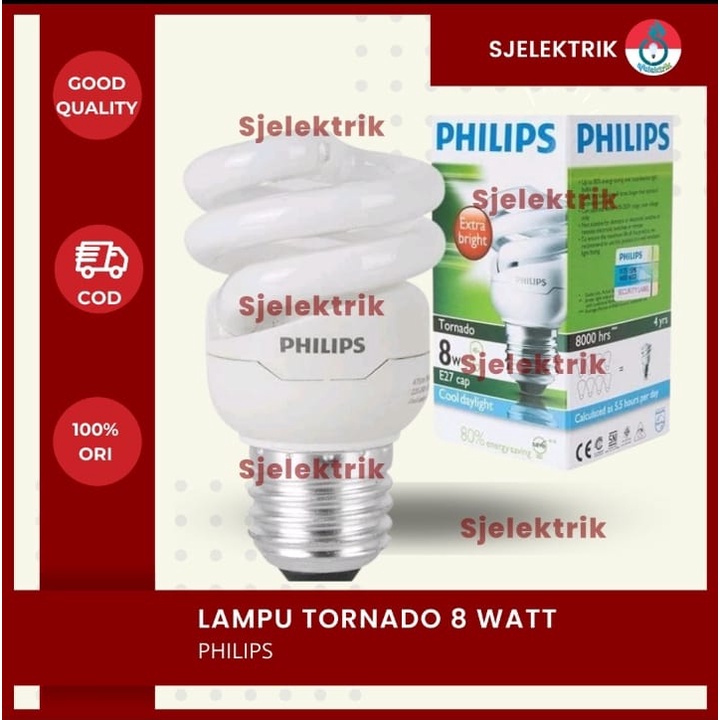 PHILIPS Tornado 8W WW | Lampu spiral hemat energy warna Kuning | E27