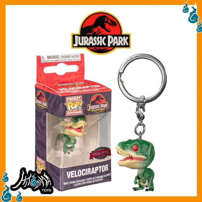 Keychain Jurassic Park - Velociraptor Red Eyes Exclusive Funko POP Gantungan Kunci Figure Dino Toys