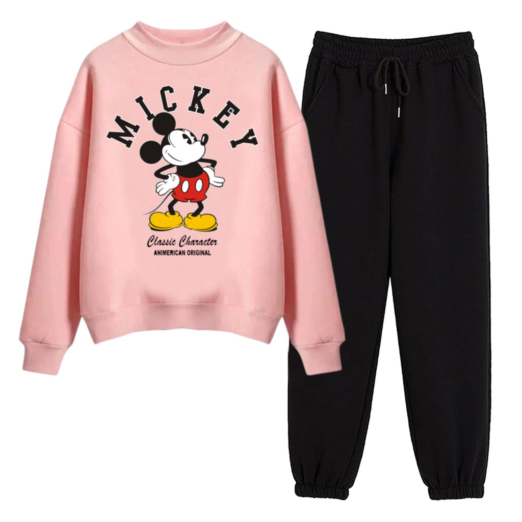 BESS - Baju Setelan Wanita Murah / Setelan Sweater + Jogger Hitam - MCKY MOUSE