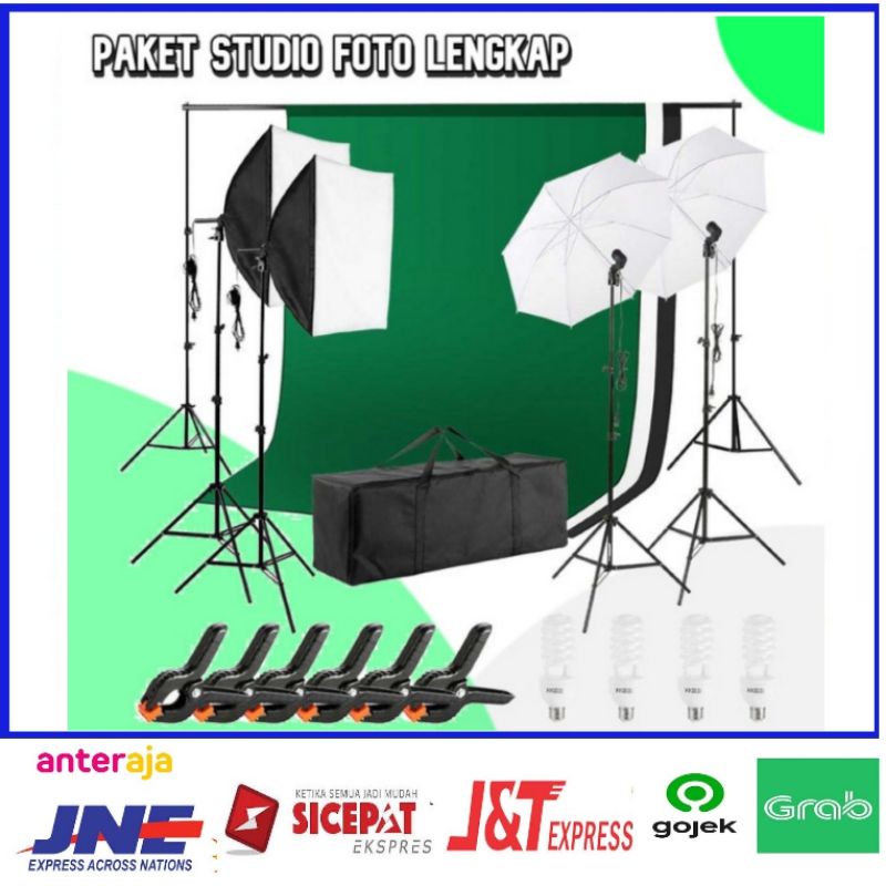 paket lengkap green screen foto studio background backdrop lighting