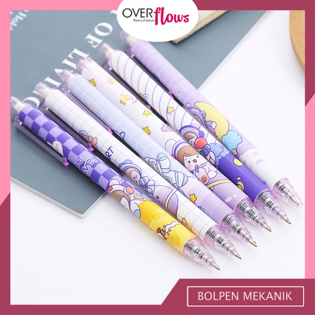 OVERFLOWS.ID Bolpen Mekanik Pulpen Mekanik Karakter Space Girl Pena Lucu Kartun Tinta Gel Hitam