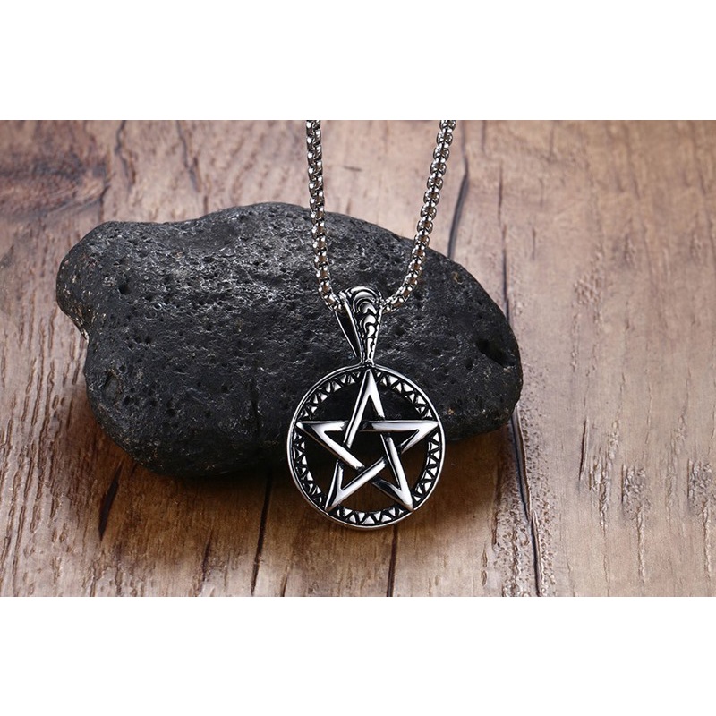 Punk style titanium steel casting personality Pentagram male pendant fashion stainless steel necklace jewelry