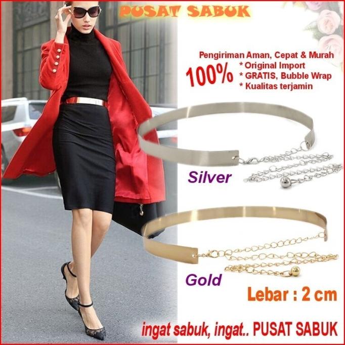 [BISA COD] Sabuk Ikat Pinggang Wanita Plat GOLD Fashion Gesper Obi Belt Rantai cm