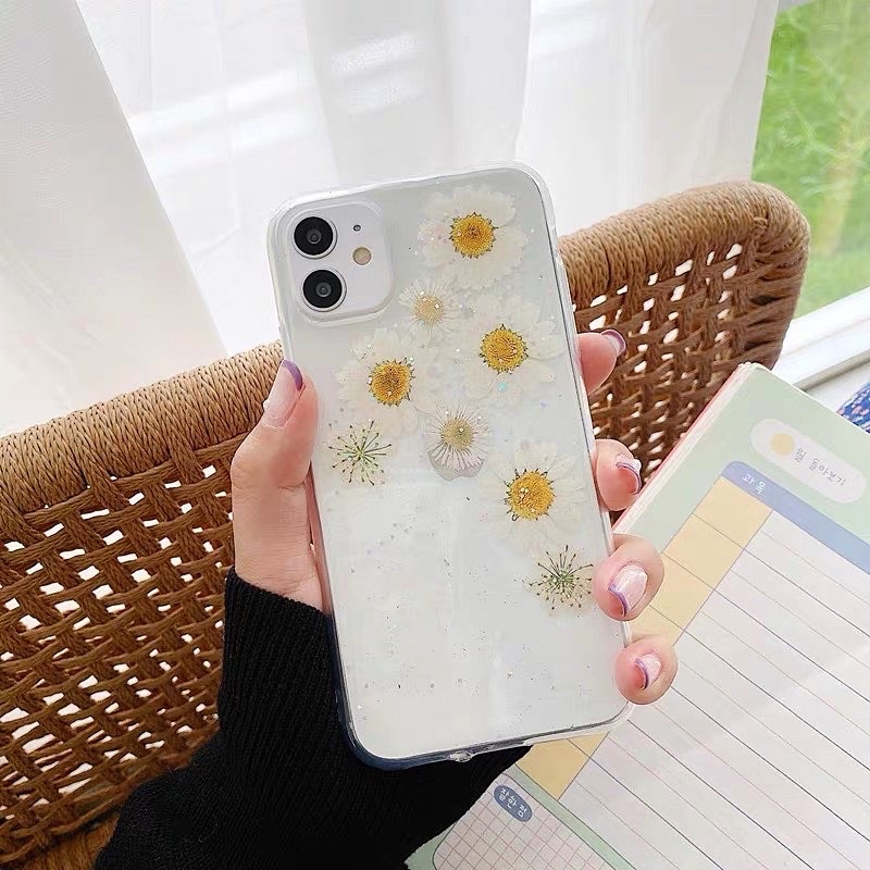 Dried Flower Daisy Combo Case Bunga Kering Iphone Oppo Vivo Xiaomi Samsung Huawei Realme C21 C25 V23e A95 Reno 2 3 4 5 6 7 8 9 Redmi Note 10 Pro